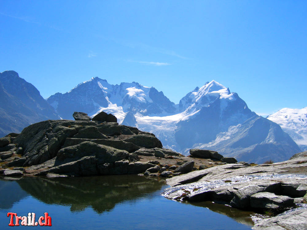 Piz Bernina Biancograt ab der Fuorcla Surlej - Biketour St.Moritz - Surlej - Murtel (Corvatsch) - Fuorcla Surlej - Val Roseg - Pontresina - St.Moritz 