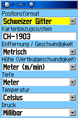 Menu Einheiten im Garmin GPSmap 60CSx und dort die Schweiz Einstellung vornehmen