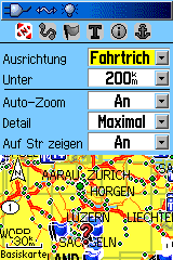 Menu Karte wählen im Garmin GPSmap und dort Ausrichtung Fahrrichtung wählen