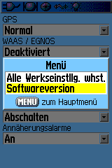 Softwareversion im Garmin GPSmap 60CSx