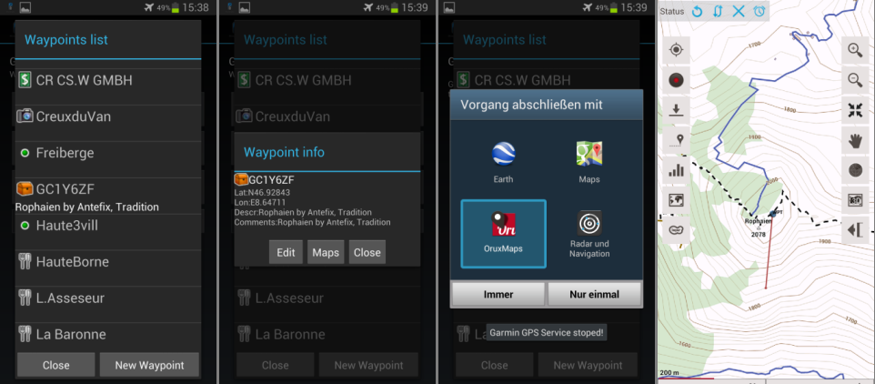 Android App Garmin Exchanger GPS Datein vom Smartphone ins 60CSx in den internen Speicher laden