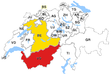 Schweiz: Kantone Bern und Wallis Karte