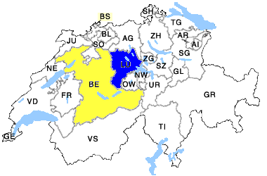 Karte Schweiz mit Kanton Bern und Luzern