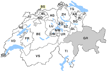 Schweizer Landkarte mit Kanton Graubünden Grischun