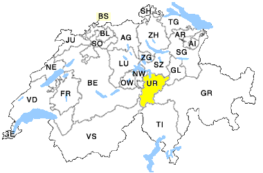 Landkarte vom Kanton Uri Schweiz