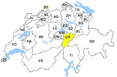 Schweiz Land-Karte mit Kanton Uri