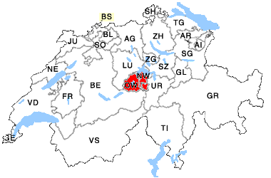 Schweizer Landkarte mit Kanton Obwalden