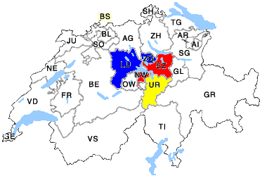 Schweiz mit Kanton Schwyz Uri Nidwalden Luzern und Zug