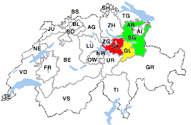 Schweiz mit Kanton Schwyz
