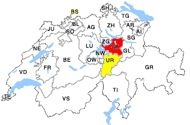 Schweiz mit Kanton Schwyz und Uri