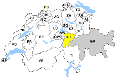 Karte Schweiz mit Kanton Uri und Graubünden