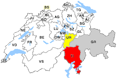 Schweiz mit Kanton Uri Tessin Graubünden