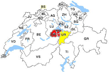 Landkarte Schweiz mit Kanton Uri und Nidwalden