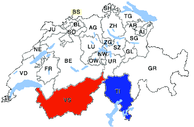 Wallis und Tessin auf der Schweizerkarte